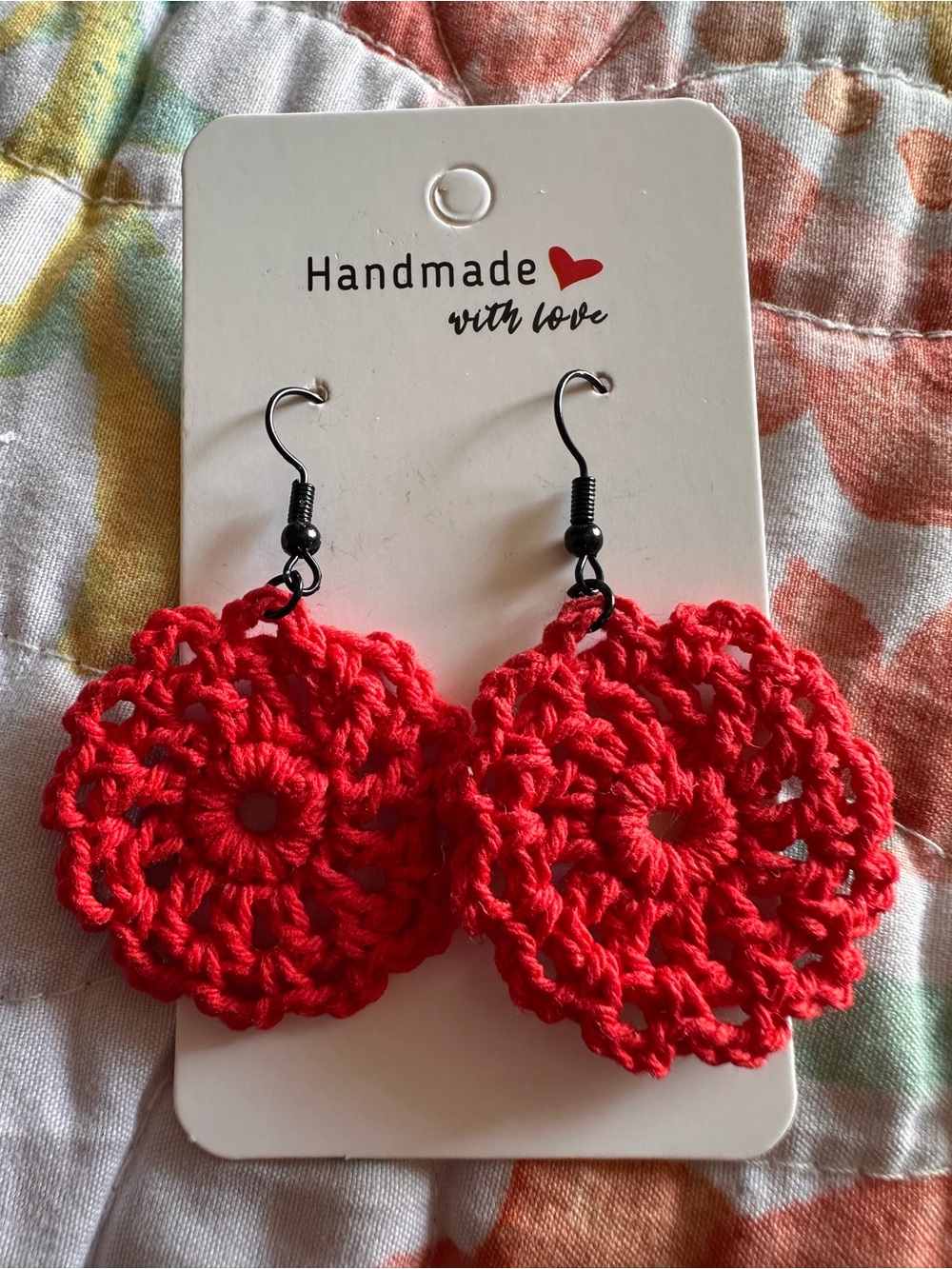 Red Crochet Floral Drop Earrings